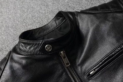 Vintage Black Brown Real Cowhide Genuine Leather Jacket Real Fur Men's Leather Jacket Bomber Men Leather Jacket Motorcycle Coat