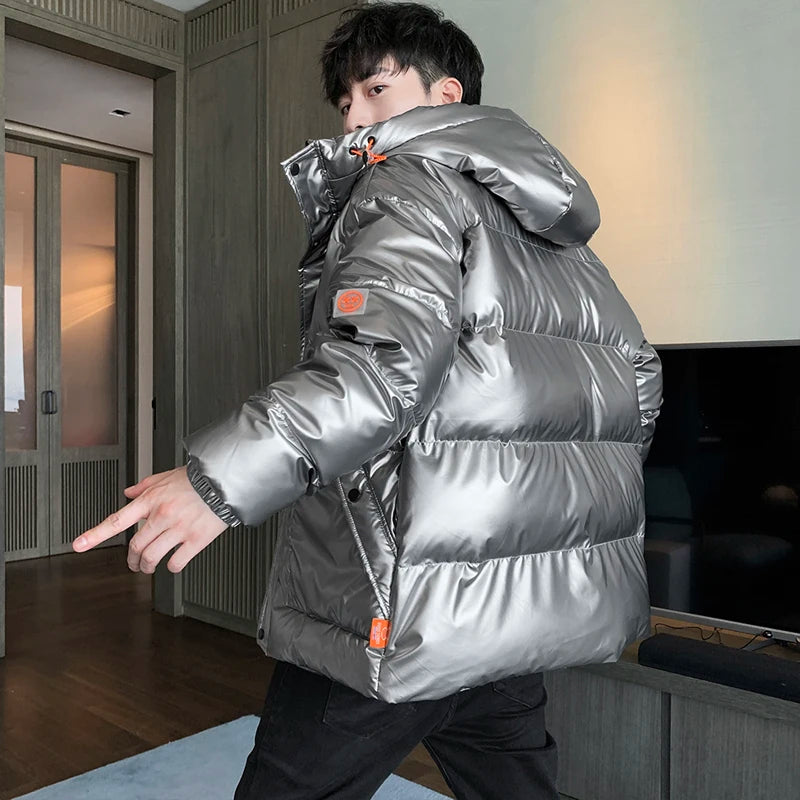 Plus size 8XL 7XL 6XL shiny coats Men Hood Warm Hip HOP winter Overcoat men's cotton-padded Parkas casual men's thickened Parka
