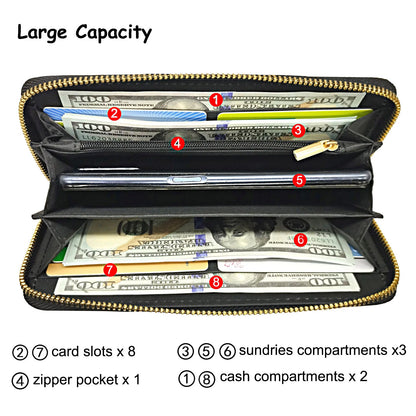 Trendy Gothic Skull Pattern Long Wallet, Portable Multi-card Slots Card Holder With Wristbands, Perfect Halloween Wrist Purse Fo