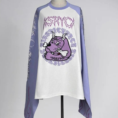 Japanese Harajuku Streetwear Co-branded Subculture Tattoo Embroidery Flame Long Sleeve Oversized Sleeve T-Shirt