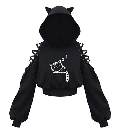 Women's Clothes Solid Color Gothic Hoddies Women's Sweatshirt Hollow Out Long Sleeve Hodded Casual Pullover Summer Autumn Y2k