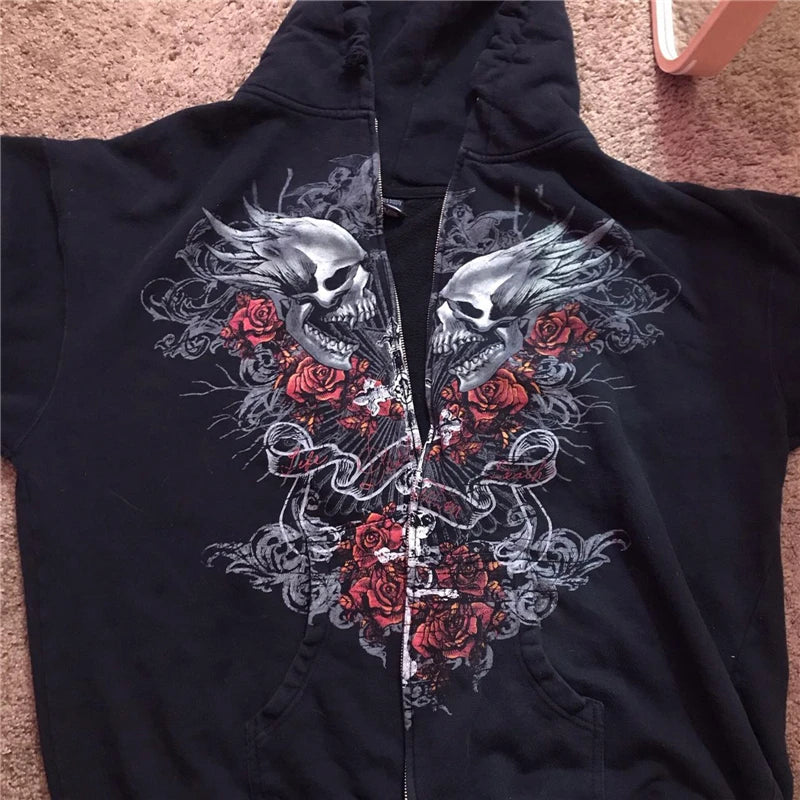 Hoodie Kawaii Y2k Anime Cartoon Goth Zip Up Hoodie Woman Harajuku Streetwear Loose Long Sleeve Sweatshirts Femme Sweatshirts