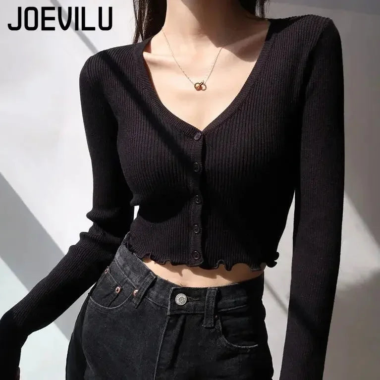 Women's Y2K V-Neck Knit Crop Top