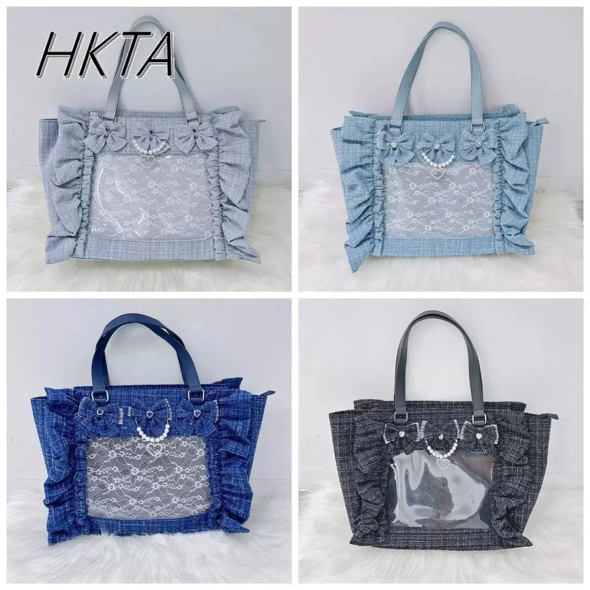 Japanese Style Mine Bags Women Ruffled Lace Lolita Girls Rhienstone Pearl Bowknot Square Tote Shoulder Portable Bolso Handbags