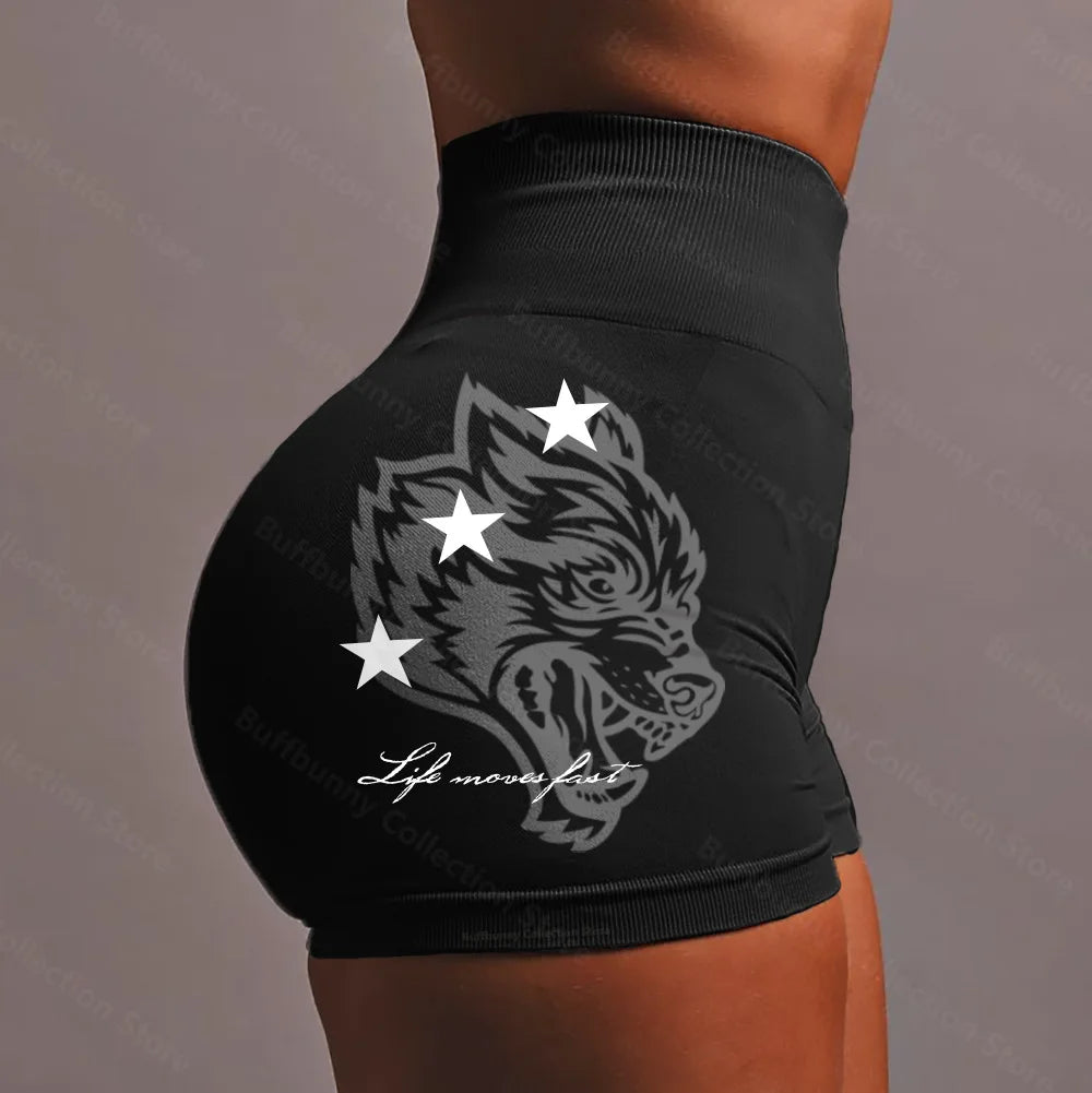 Apex Ritual – ウルフヘッド スポーツショーツ レディース – シームレスニット 太ももリフトアップ ヨガパンツ