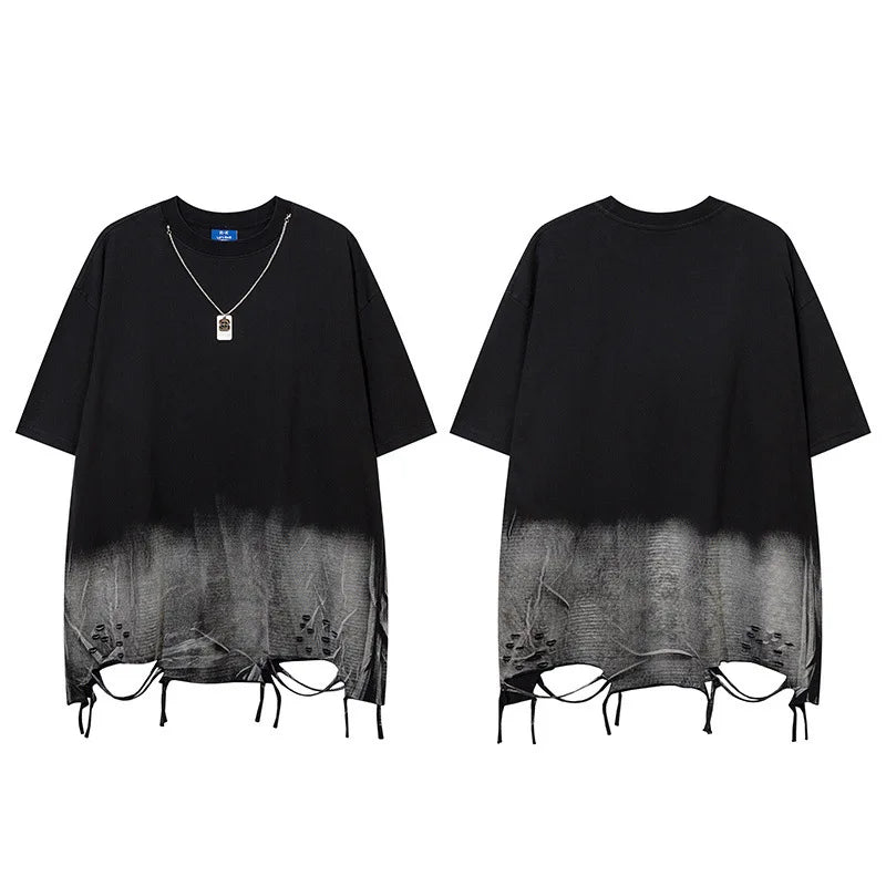 HKSH Summer New Trendy Dark Color Contrast O-Neck Short Sleeve T-shirts Men's Tide High Street Half Length Tees Tie-dyed HK0989