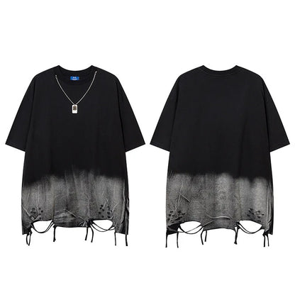 HKSH Summer New Trendy Dark Color Contrast O-Neck Short Sleeve T-shirts Men's Tide High Street Half Length Tees Tie-dyed HK0989