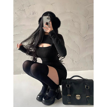 Women's Hollow-Zip Knit Mini Dress