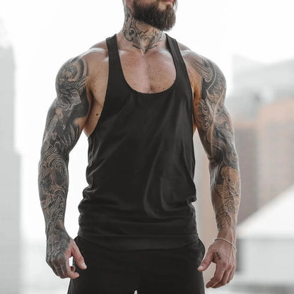 Men’s Gym Stringer Tank Top – Muscle Fit Sleeveless Workout Shirt, Deep Scoop Neck Racerback for Bodybuilding & Training