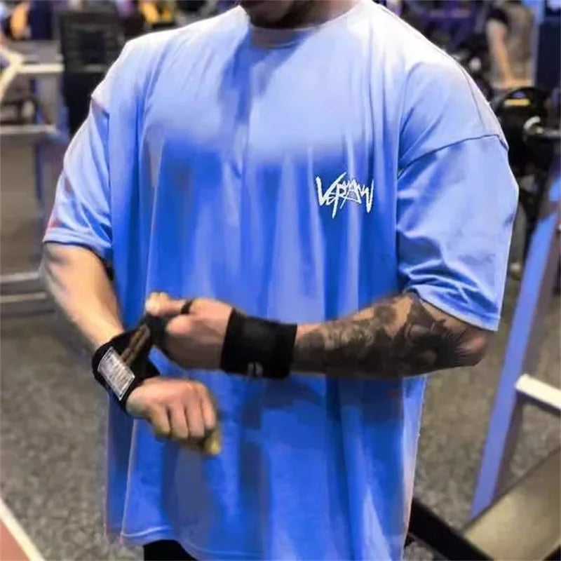 Apex Ritual – メンズオーバーサイズスポーツTシャツ – 丸首コットンサマートレーニングランニングティー