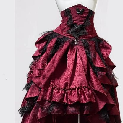 Women's Gothic Halter Lace Skirt Set