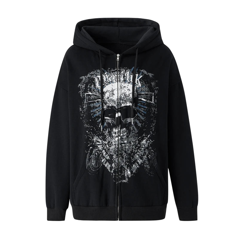 Hoodie Kawaii Y2k Anime Cartoon Goth Zip Up Hoodie Woman Harajuku Streetwear Loose Long Sleeve Sweatshirts Femme Sweatshirts
