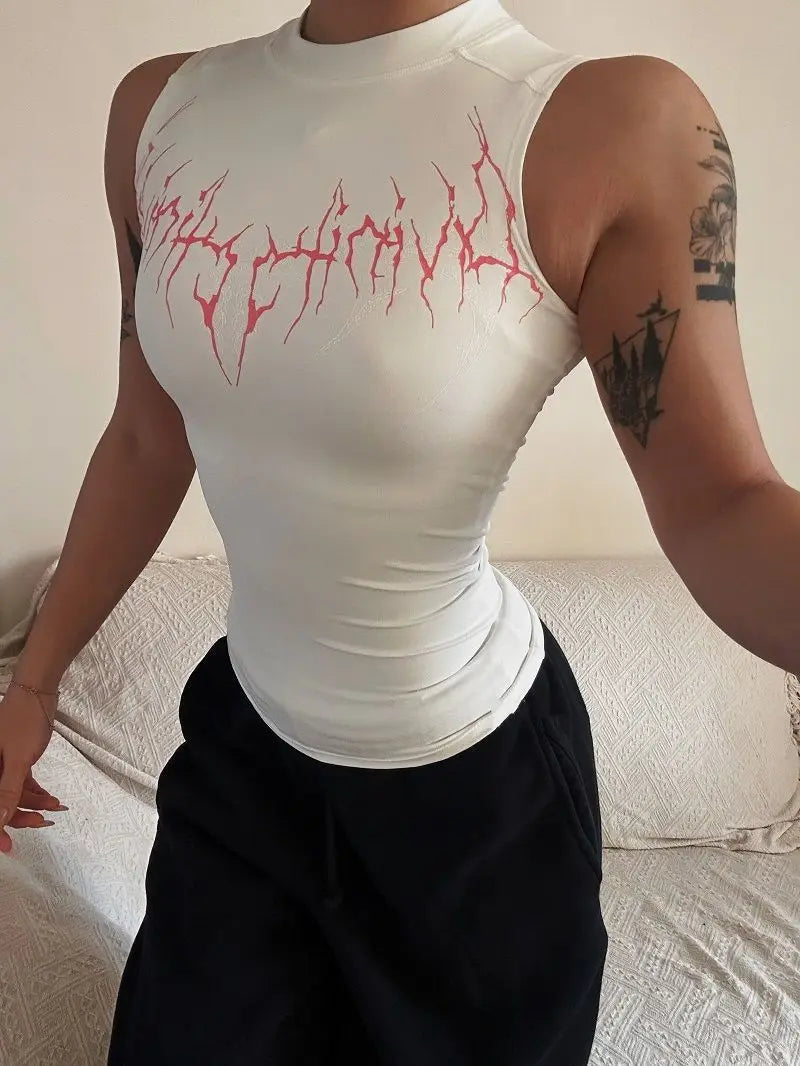 2026 New Gothic Style High Elastic Fitness Sports Sleeveless Printed Slimming Close-Fitting Vest Women's Summer Sportswear