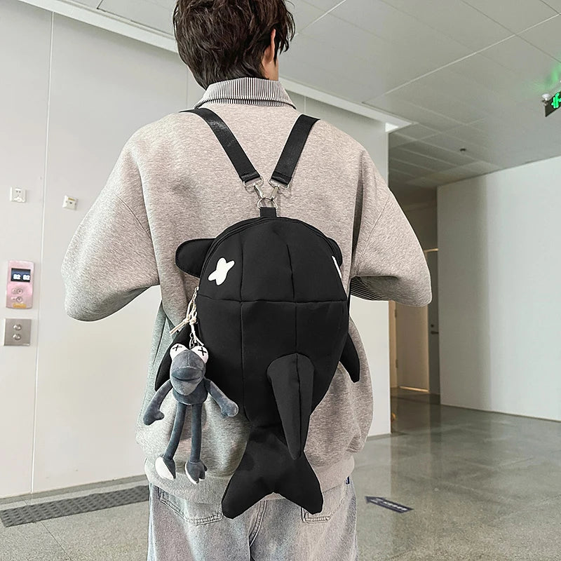 Whale Design Dual Shoulder Backpack Unisex Street Style Cycling Bag Fashionable Student Backpack for Men And Women