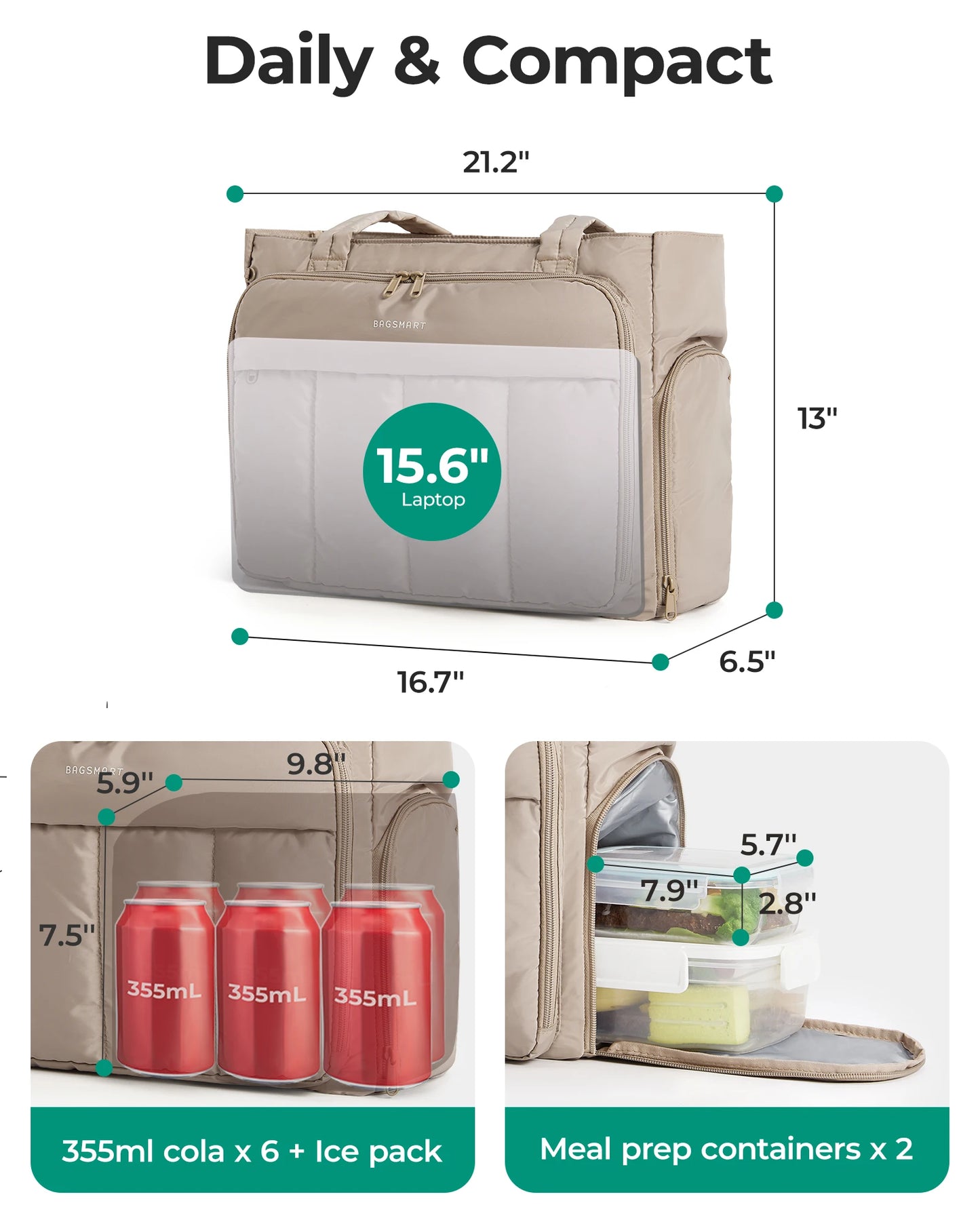 BAGSMART Tote Bag for Women Teacher Tote with Insulated Compartment Puffer Laptop Work Tote Handbags for Work Travel Gym