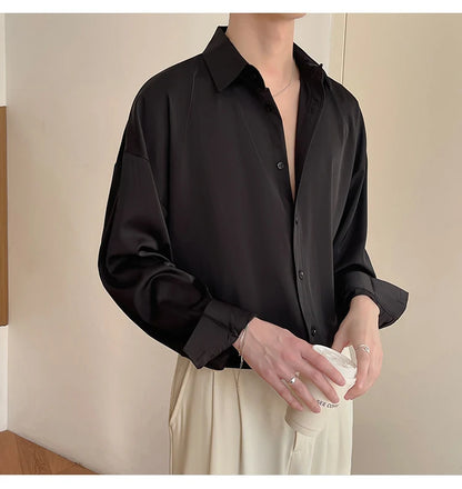 Ice Shirts Shirt Men Fashion Social Mens Dress Shirt Korean Loose Solid Color Long Sleeve Shirts Mens Casual Shirts M-2XL