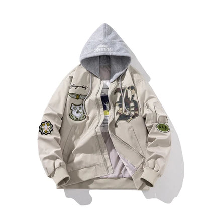 Autumn Winter Pilot Jacket Men Women Badge Star Vintage Bomber Jacket Embroidery Men Fashion Hip Hop Windbreaker Coat Streetwear