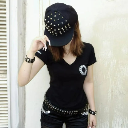 Rock Rivet Baseball Cap Women Men Punk Gothic Hip Hop Metal Stud Peaked Caps Subculture Girls Y2K Rock Metal Rivet Flat Hats