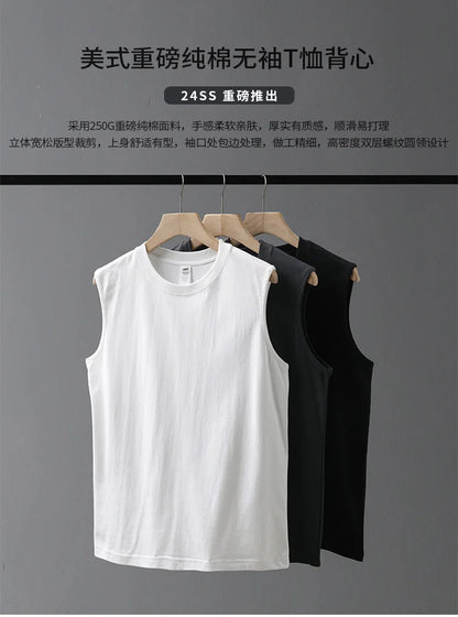 Dukeen 250G Heavyweight Men's Tank Tops 2024 New Summer Pure Cotton Sleeveless Shirt Man Sports Casual Basketball Vest