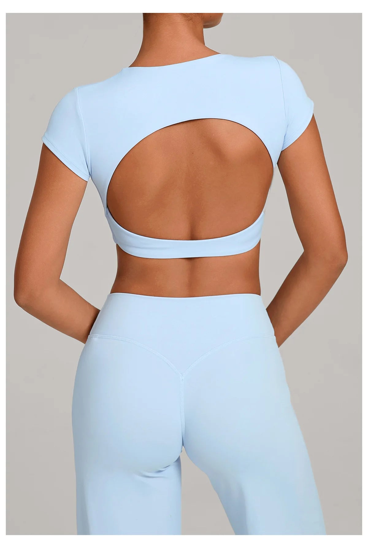 Hollow Backless Short Sleeve Sporty Slim T-shirt Women Crop Top Breathable Quick Dry Gym Workout Top Sport Shirt Fitness Clothes