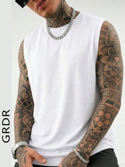 Men's White Sleeveless T-Shirt Tank Top Casual Loose Fit O-Neck Basic Vest Summer Gym Workout Streetwear Tops