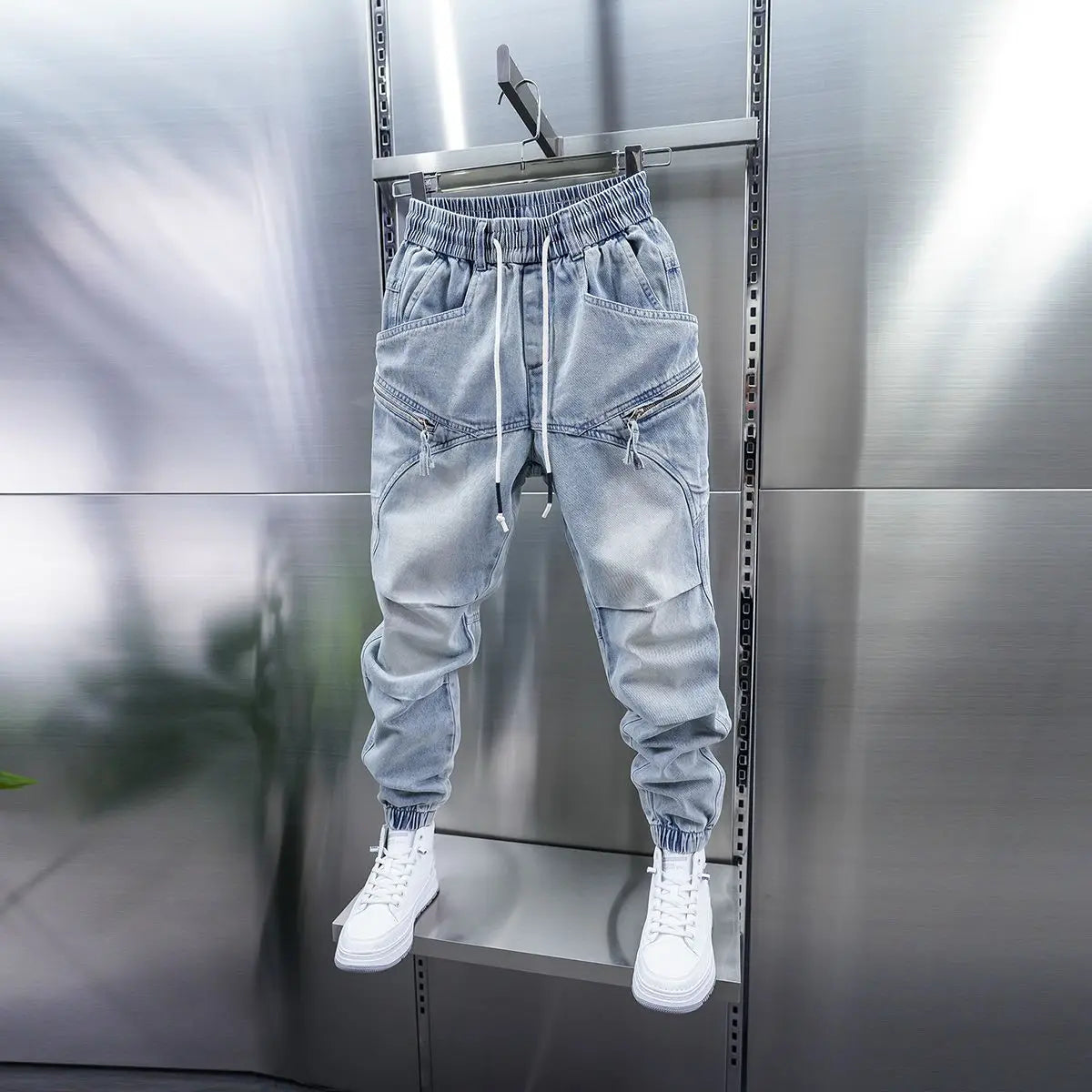 Fashionable Street Jeans Cool Zipper Harem Jeans High Quality Luxury Brand Men Clothing
