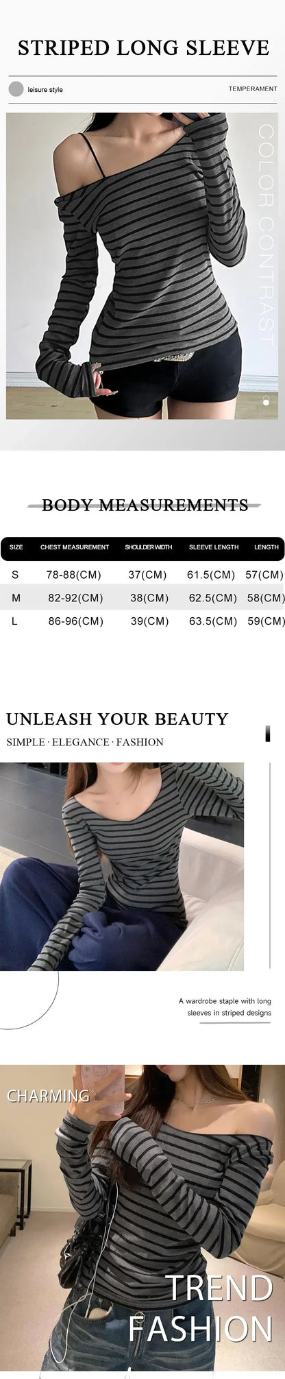 Spring Fall Women's New Basic Models Slim Long-Sleeved Striped t-Shirt Strapless Street Style y2k Thin Tops