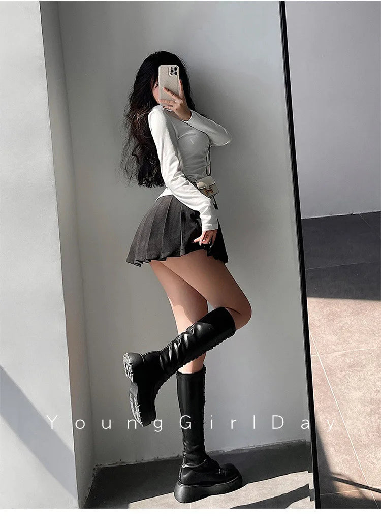  Pleated Skirt with Shorts Women Sexy High Waist White Black A-line Korean Gyaru Mini Tennis Skirt School Girl Summer