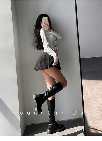  Pleated Skirt with Shorts Women Sexy High Waist White Black A-line Korean Gyaru Mini Tennis Skirt School Girl Summer
