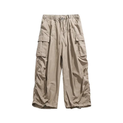 2024 New Summer Japanese Mens Set Harajuku Mid Sleeved Trendy Shirt+ Wide-leg Cargo Pants 2-pcs Thin Casual College Male Suit
