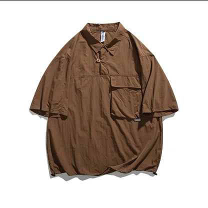 2024 New Summer Japanese Mens Set Harajuku Mid Sleeved Trendy Shirt+ Wide-leg Cargo Pants 2-pcs Thin Casual College Male Suit