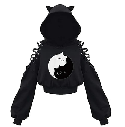 Women's Clothes Solid Color Gothic Hoddies Women's Sweatshirt Hollow Out Long Sleeve Hodded Casual Pullover Summer Autumn Y2k