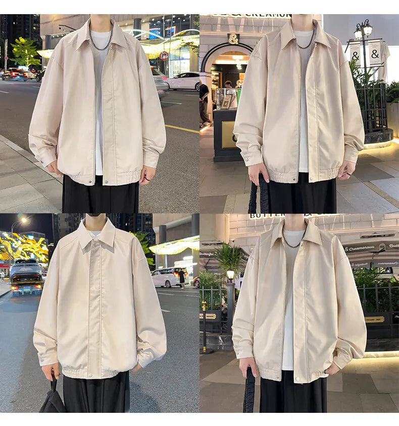 Youth Fashion Men Leather Jacket Casual Zipper Black Motorcycle Waterproof Windproof Pu Bomber Coat