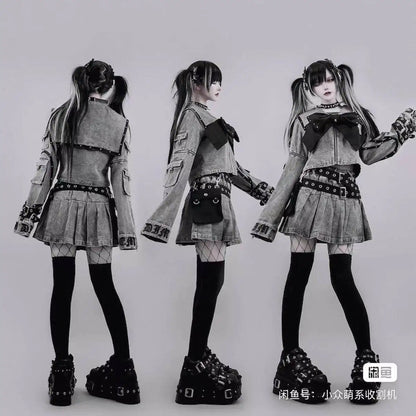 Women's Punk Navy-Collar Skirt Set
