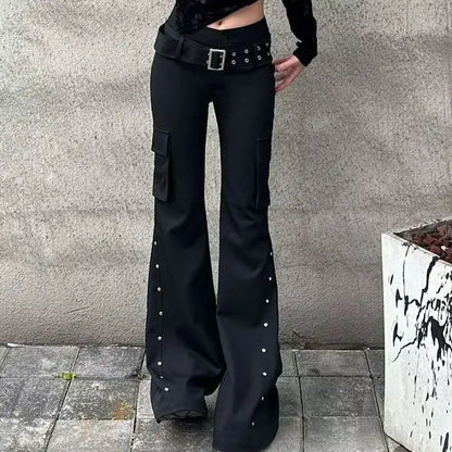 Black Gothic Punk Multi-Pocket Zipper Denim Jeans Men And Women Y2K American Baggy Fashion High Waist Loose Wide-Leg Jeans