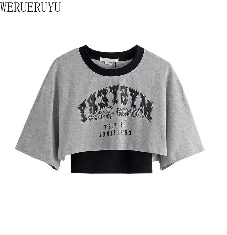 Women's Vintage Graphic Two-Piece Crop T-Shirt Set