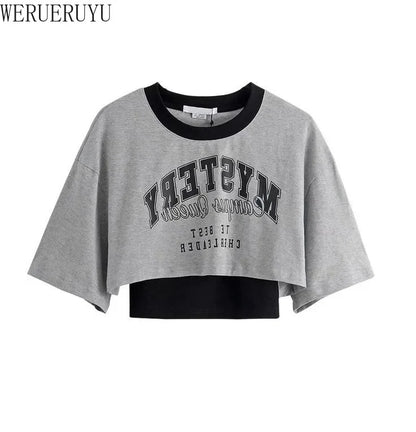 Women's Vintage Graphic Two-Piece Crop T-Shirt Set