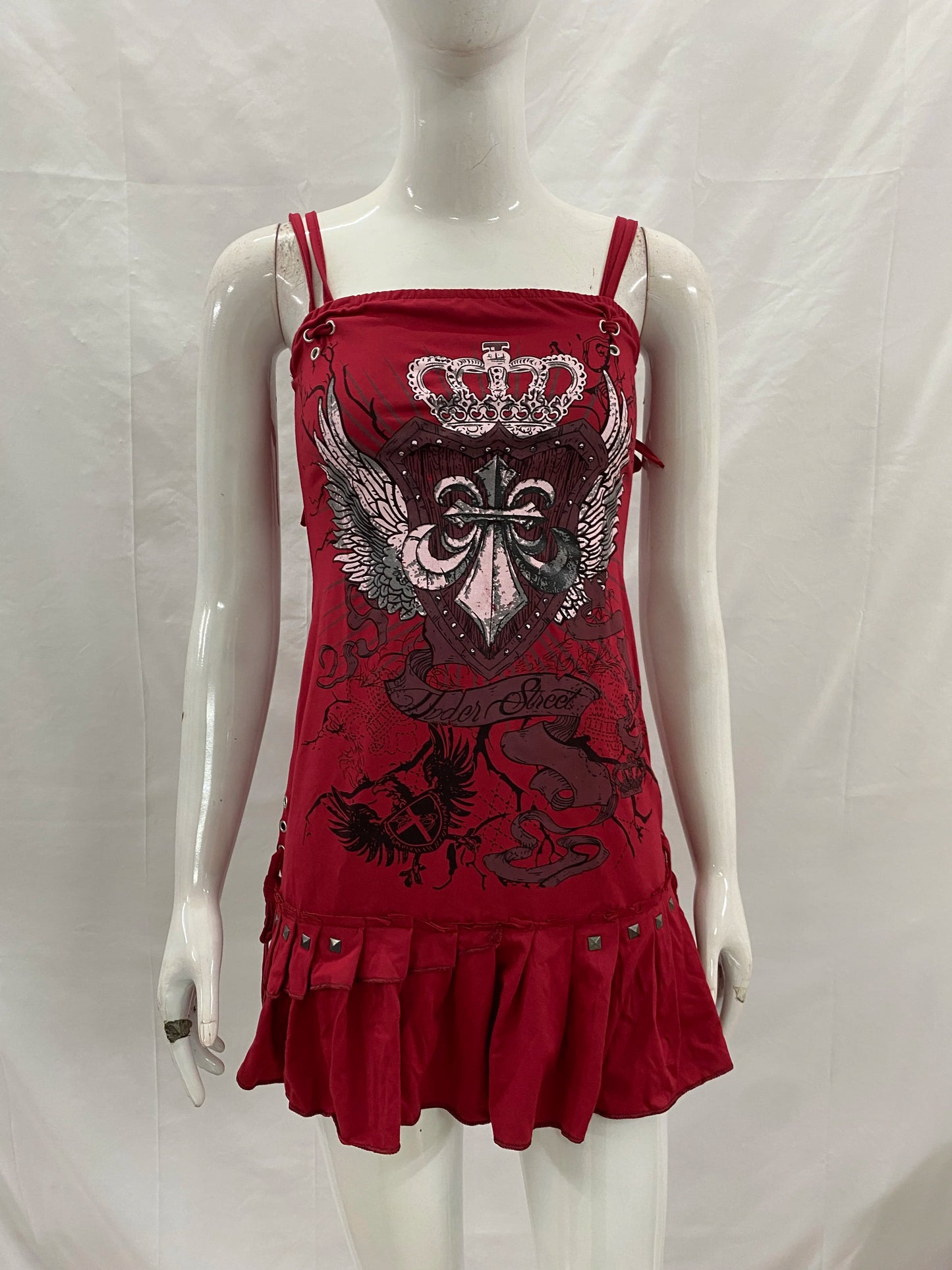 Women's Gothic Lace-Up Pleated Mini Dress
