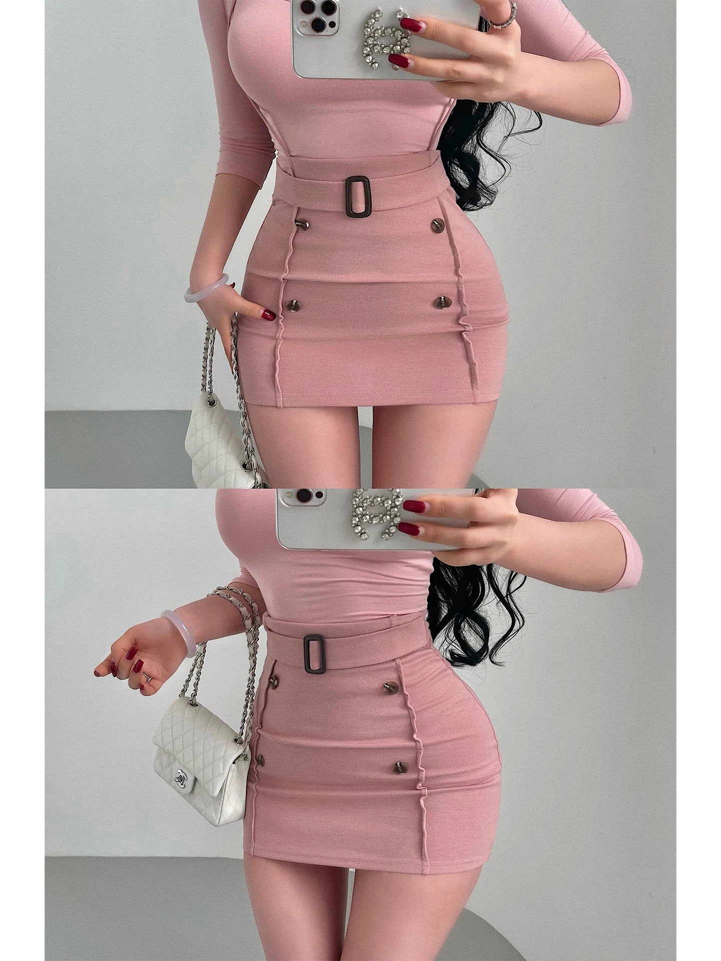 Women's High-Waist Belted Mini Skirt
