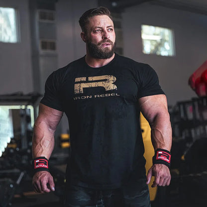IR Series Hard Core Short Sleeve T-shirt Sport Print Round Neck Simple Sweat Absorbent Fitness Men's Clothing Training Loose