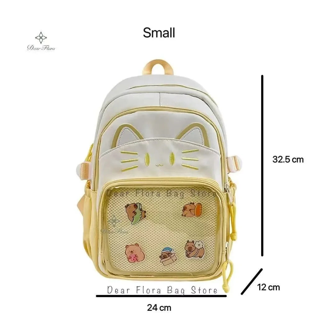 Y2K Cute Cat Ita Backpacks Large Capacity Knapsack Casual Girl Transparent DIY Display Rucksack Cartoon Trendy Travel Schoolbags