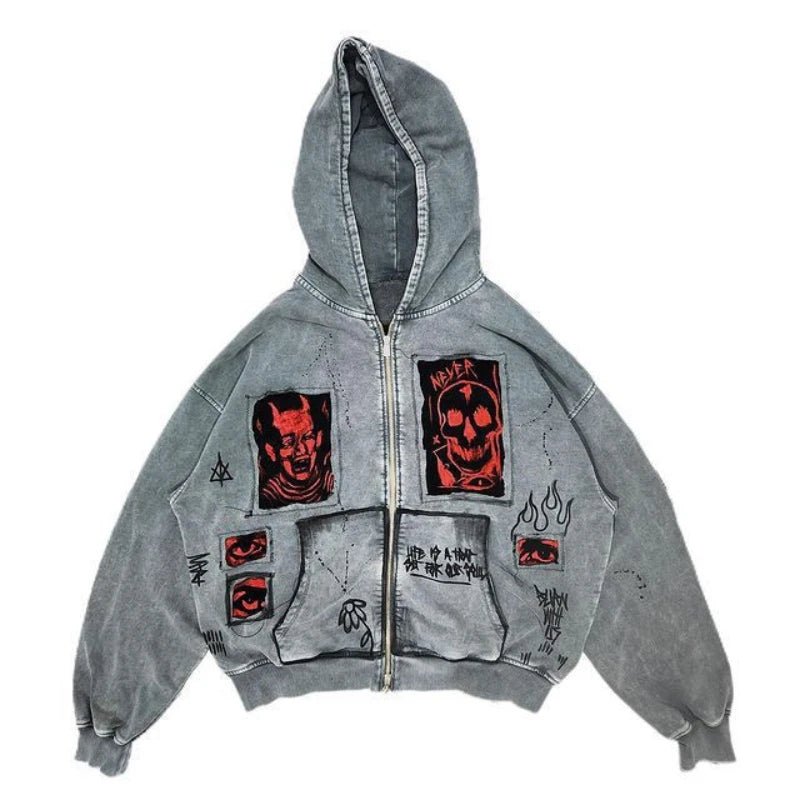Men's Y2K Devil Print Oversized Hoodie - APEX RITUAL men's hoodies & sweatshirts