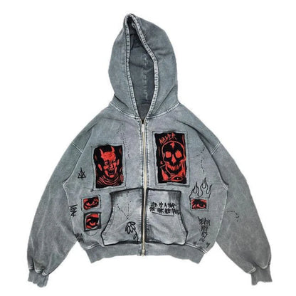 Men's Y2K Devil Print Oversized Hoodie - APEX RITUAL men's hoodies & sweatshirts