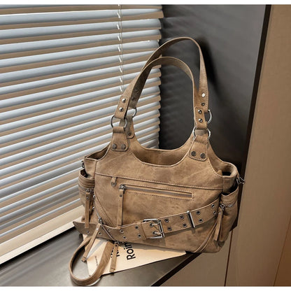 Fashionable Large Capacity Rivet Street Style Women's Tote Bag Shoulder Crossbody Bag Durable Polyester  Commuter Bag