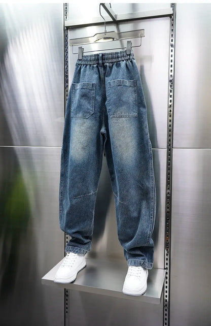 American Retro Washed Distressed Jeans Loose Straight Wide-leg Jeans Luxury Brand Men's Clothing