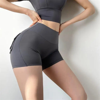 TRY TO BN Women's Sports Shorts with Pockets Butt Lifting High Waist Booty Scrunch Gym Workout Running Biker Yoga Fitness Shorts