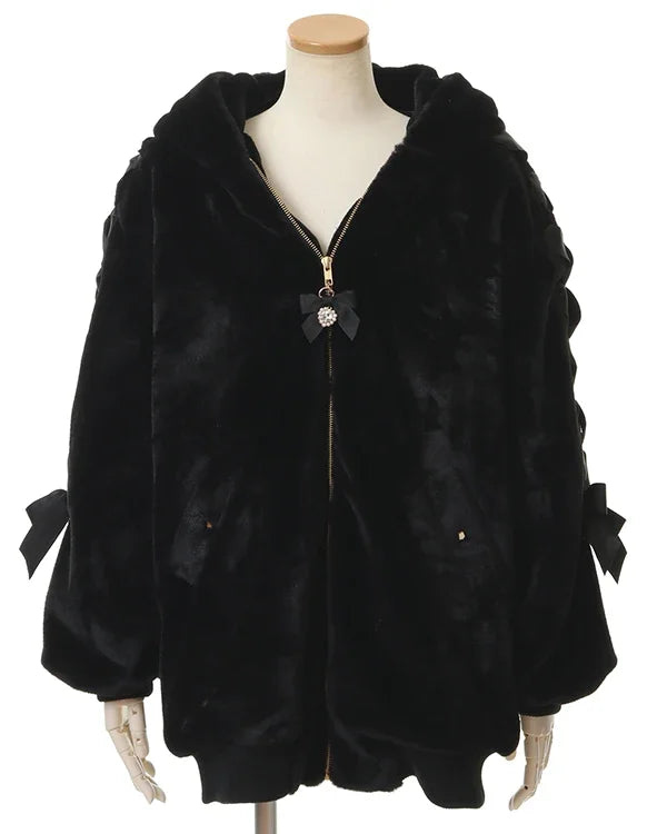 High Quality Japanese Winter New Sweet Cute Mine Cute Rabbit Ear Plush Cotton Coat Jacket Girl Lolita Fur Coats Women Parkas