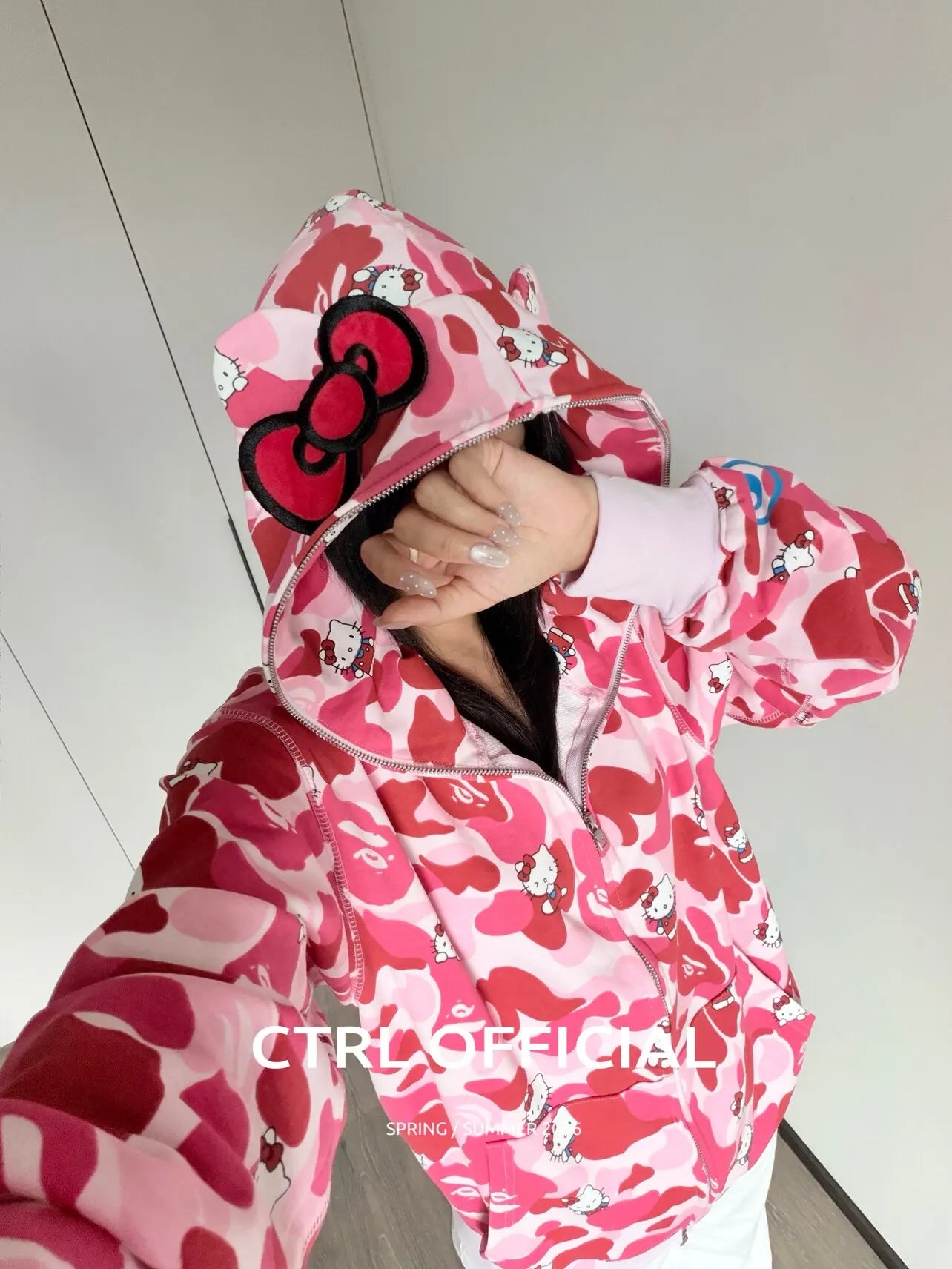 In  Stock  Anime Hello Kittys Hooded Jacket Girl Commuting Coat Jacket Kuromi Anime 3d Ears Hooded Cute Leopard Print Clothes