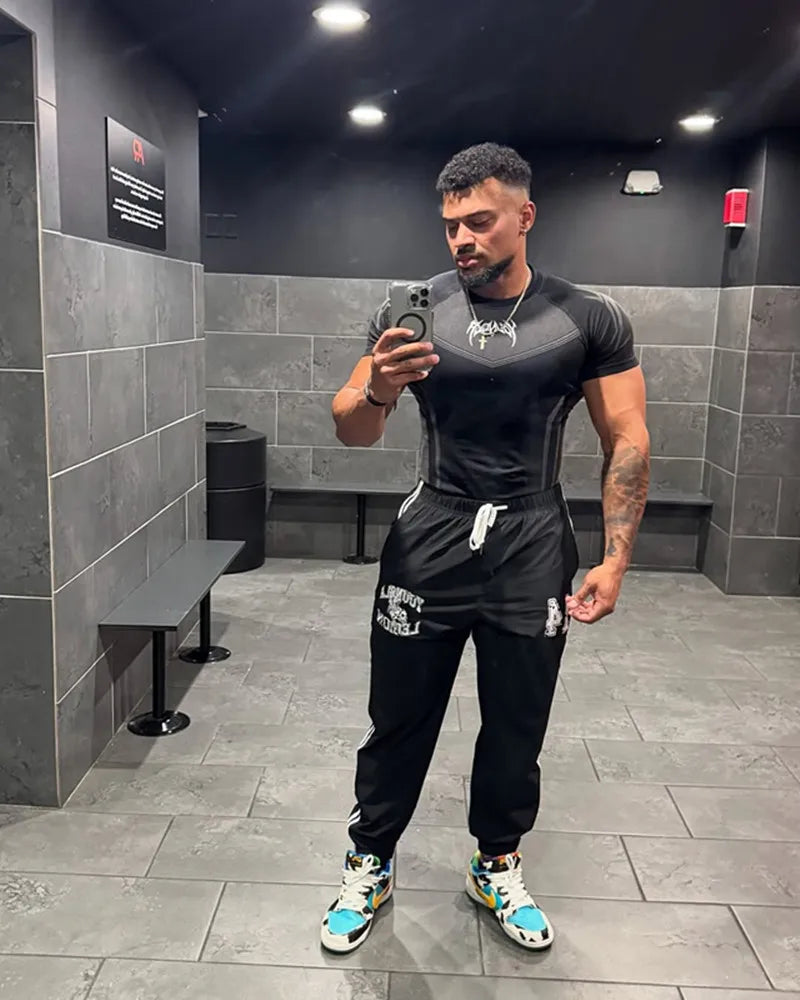 Men's Compression Short Sleeve T-Shirt Tribal Print Workout Tops Breathable Quick Dry Athletic Base Layer for Gym Training Bodyb