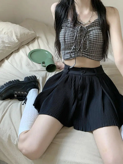 Solid Shorts Women Summer Folds All-match High Waist Stylish Popular Aesthetic Fashion Korean Style Шорты Женские Летние Chic